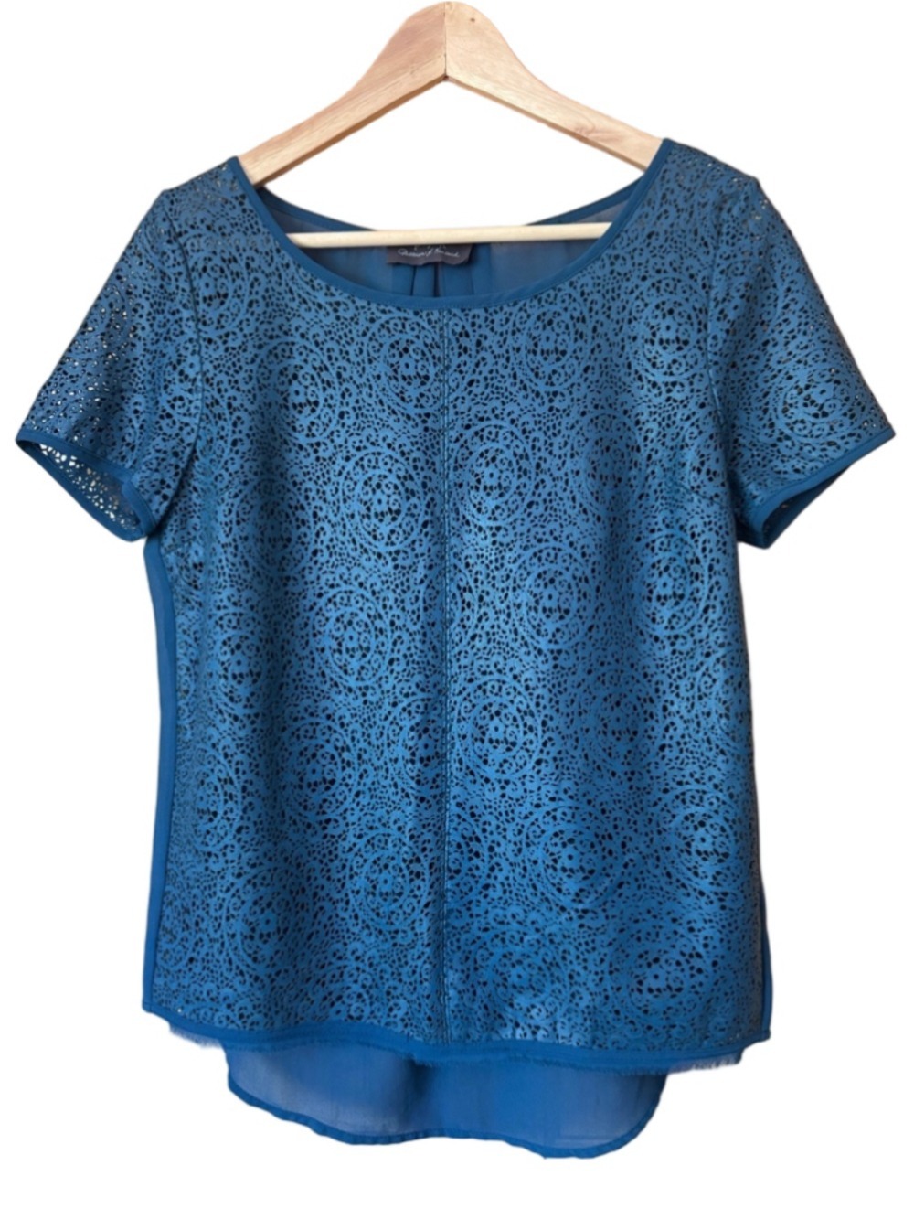 PJK Patterson J. Kincade Hunter lambskin laser-cut sheer back top size small